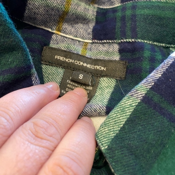 French Connection oversized green plaid flannel Button Down Shirt - Picture 4 of 4